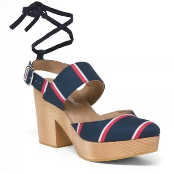 Navy Striped Platform Sandals - Picture 1 of 14